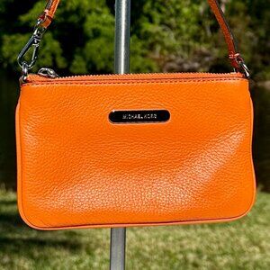 MK Michael Kors Orange Convertible Wristlet Top Handle Purse Silver Hardware EUC